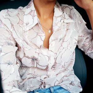 Vintage pink sheer floral print blouse